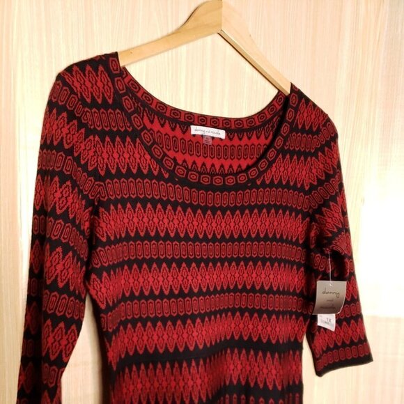 Donny And Nicole Womens New Black Red Geometric Print Sweater Dress XL - Picture 3 of 8